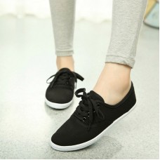 Womens Solid Color Canvas Lace Up Casual Flats Loafers