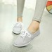 Womens Solid Color Canvas Lace Up Casual Flats Loafers