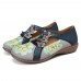 LOSTISY Flower Pattern Elastic Band Round Toe Splicing Retro Casual Flats