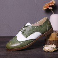 Color Block Lace Up Casual Women Brogue Flats Shoes