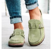 Women Casual Comfy Suede Large Size Round Toe Backless Flats