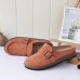 Women Casual Comfy Suede Large Size Round Toe Backless Flats