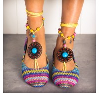 Beaded Chain Rainbow Stripe Cloth Bohemia Casual Flat Shoes