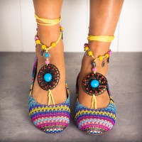 Beaded Chain Rainbow Stripe Cloth Bohemia Casual Flat Shoes