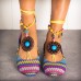 Beaded Chain Rainbow Stripe Cloth Bohemia Casual Flat Shoes