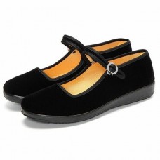 Womens Chinese Style Solid Color Cotton Sole Buckle Casual Flats