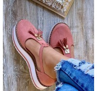 Women Tassel Decoration Cutout Round Toe Comfy Flats