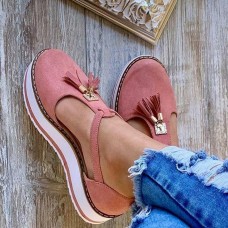 Women Tassel Decoration Cutout Round Toe Comfy Flats