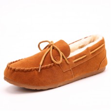 Men's Lambswool Mocassin Slippers with Rubber Sole